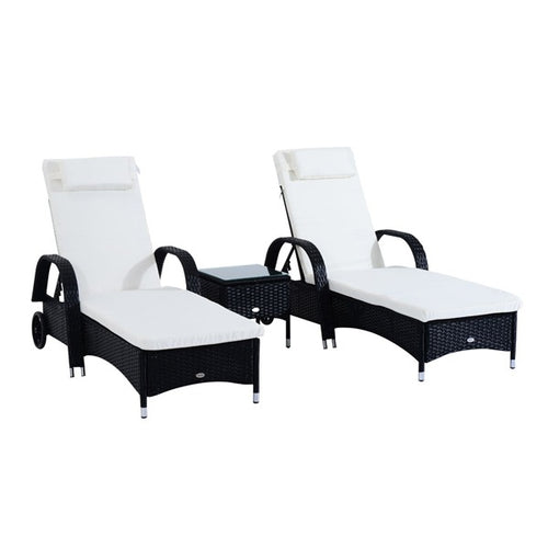 3-Piece Waterproof Rattan Reclining Sun Lounger &amp; Table Set