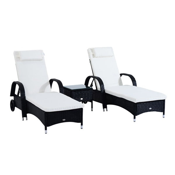 3-Piece Waterproof Rattan Reclining Sun Lounger &amp; Table Set