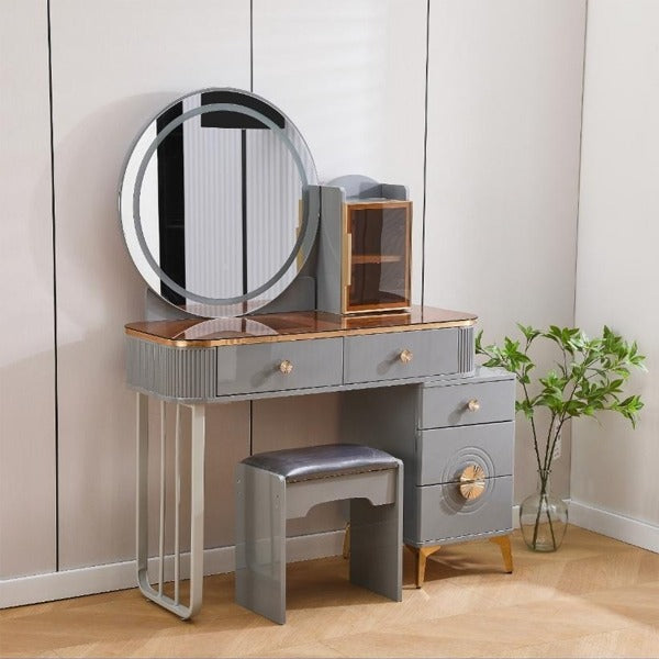 HIGH GLOSS BEDROOM DRESSING TABLE GREY AND GOLD
