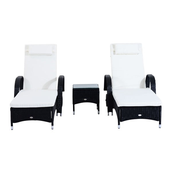 3-Piece Waterproof Rattan Reclining Sun Lounger &amp; Table Set