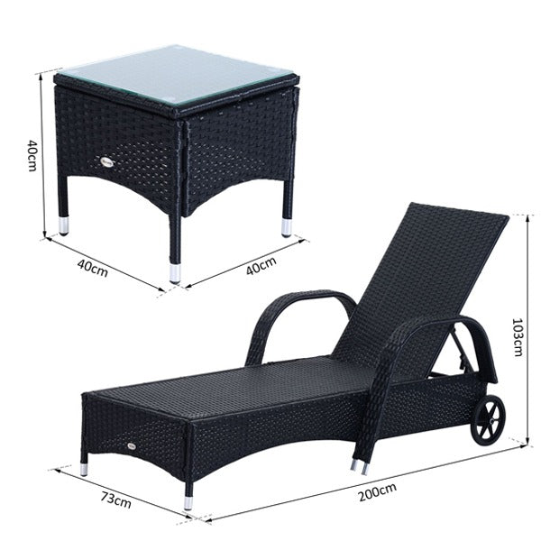 3-Piece Waterproof Rattan Reclining Sun Lounger &amp; Table Set