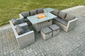 Five-Seater Rattan Furniture Set with Firepit Table