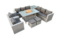 Five-Seater Rattan Furniture Set with Firepit Table