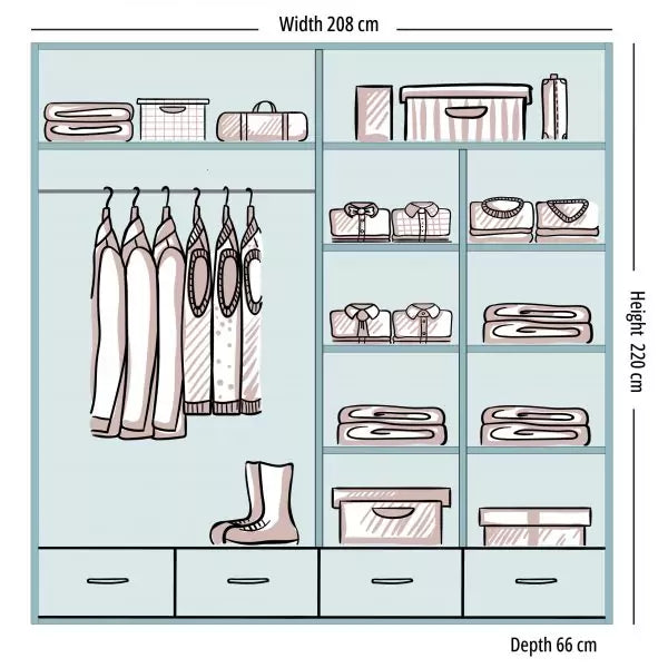 GREY HIGH GLOSS SYCYLIA WARDROBE 150-208-255CM