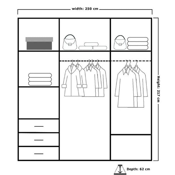 CHICAGO GREY WARDROBE 250cm