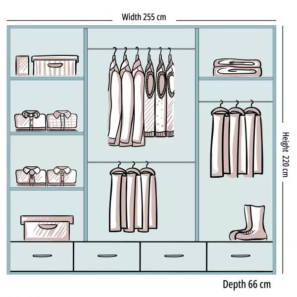 HIGH GLOSS SYCYLIA WHITE WARDROBE 150-208-255CM