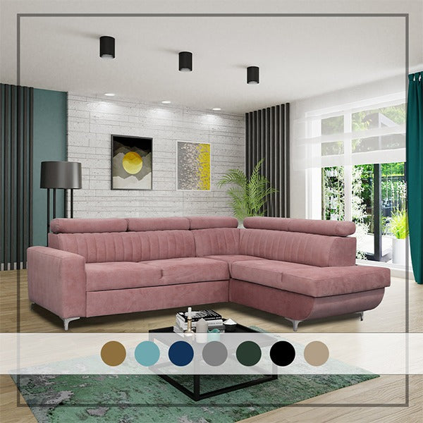 HOUSTON PINK CORNER SOFA BED