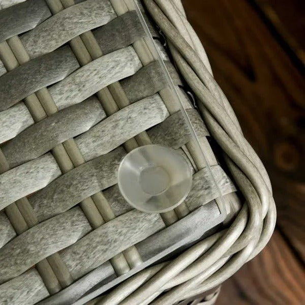 3 Piece Rattan Bistro Set with Soft Cushions and Glass Top Table in Grey