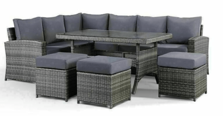 Cadiff Rattan Sofa Dining Set Grey