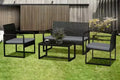 4-Seater Black Frame Rattan Garden Furniture Set