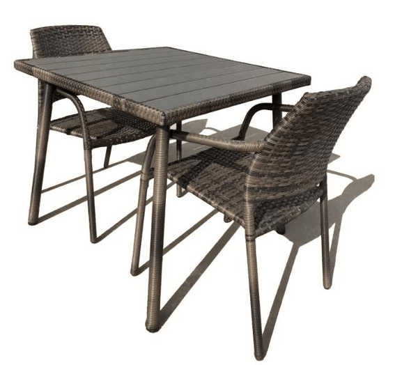 Rattan Dining Set  Square Table with 2 chairs Grey