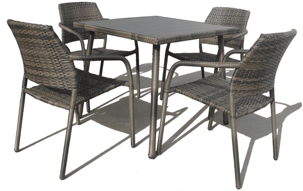 Rattan Dining Set Square Table with 4 chairs Grey