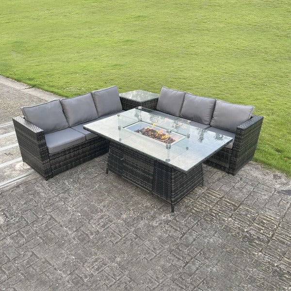 8 Seater Rattan Fire Pit Garden Table Set Grey