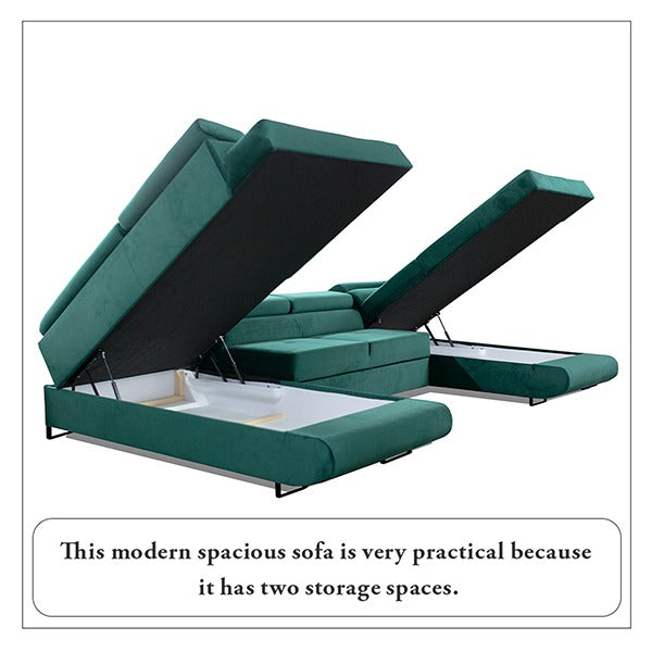 GREEN U-CORNER SOFA BED