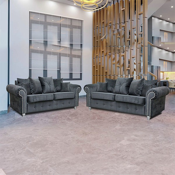 ASHWIN GREY VELVET SOFA SET