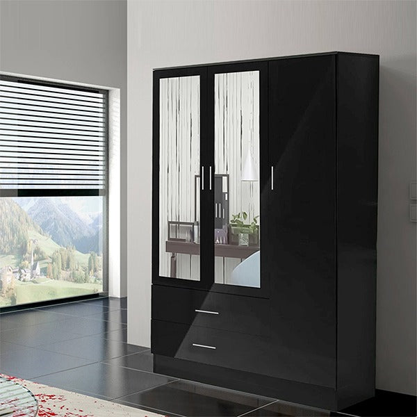Bobby Black 3 Door High Gloss Wardrobe