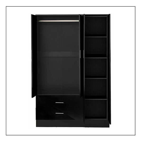 Bobby Black 3 Door High Gloss Wardrobe