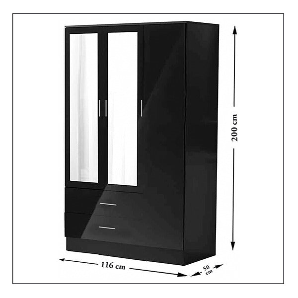 Bobby Black 3 Door High Gloss Wardrobe