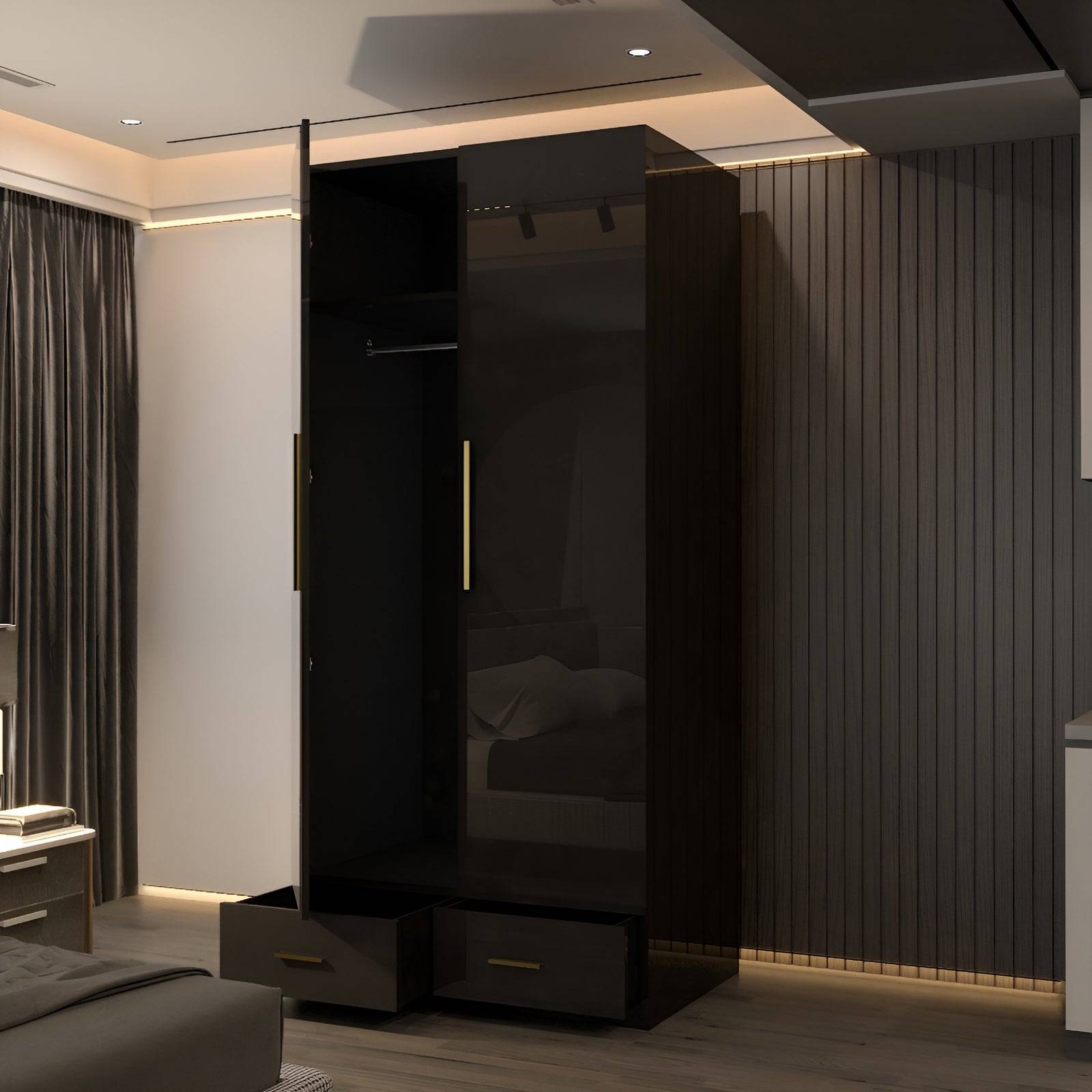 Lugano 2 Door 90cm High Glass Wardrobe