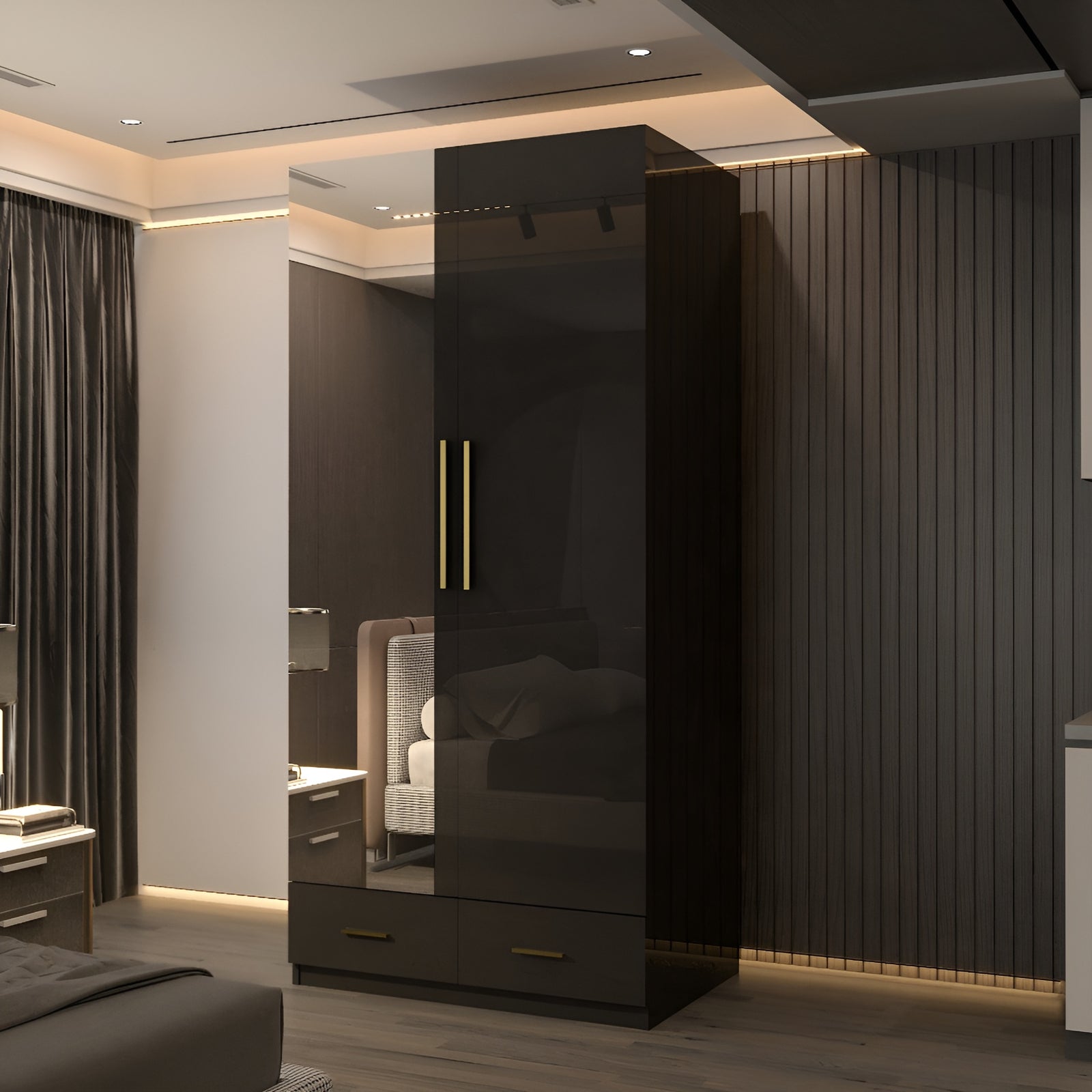 Lugano 2 Door 90cm High Glass Wardrobe