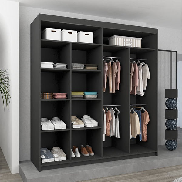 NICOLE BLACK WARDROBE 120cm/150cm/180cm/203cm