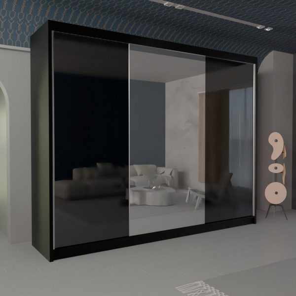 VIKAS BLACK HIGH GLOSS WARDROBE 120cm/150cm/200cm/250cm