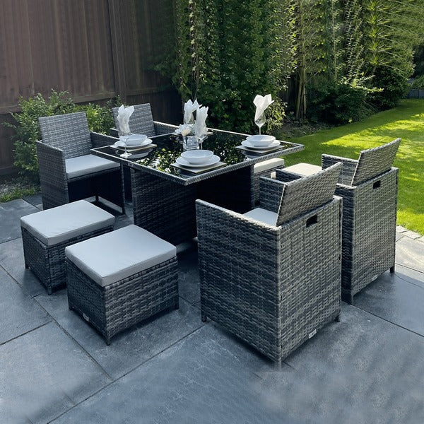 San Fernando Rattan Cube Garden Chair and Table Dining Set