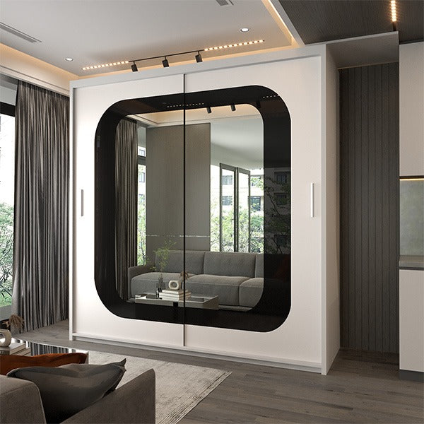 CHELSEA GREY WARDROBE BLACK STRIP 150cm/203cm