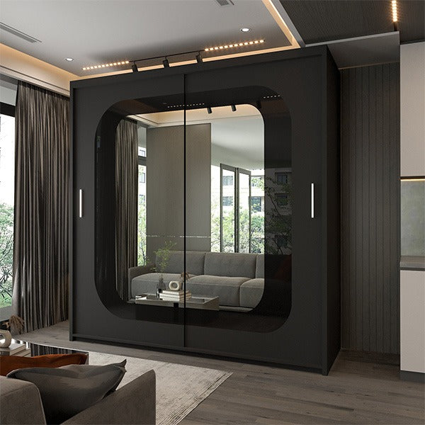 CHELSEA WALNUT WARDROBE BLACK STRIP 150cm/203cm