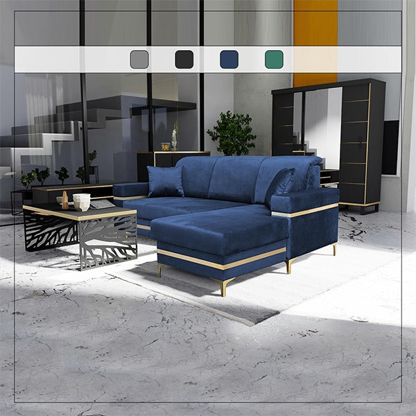 FLORENCE BLUE GOLD CORNER SOFA BED