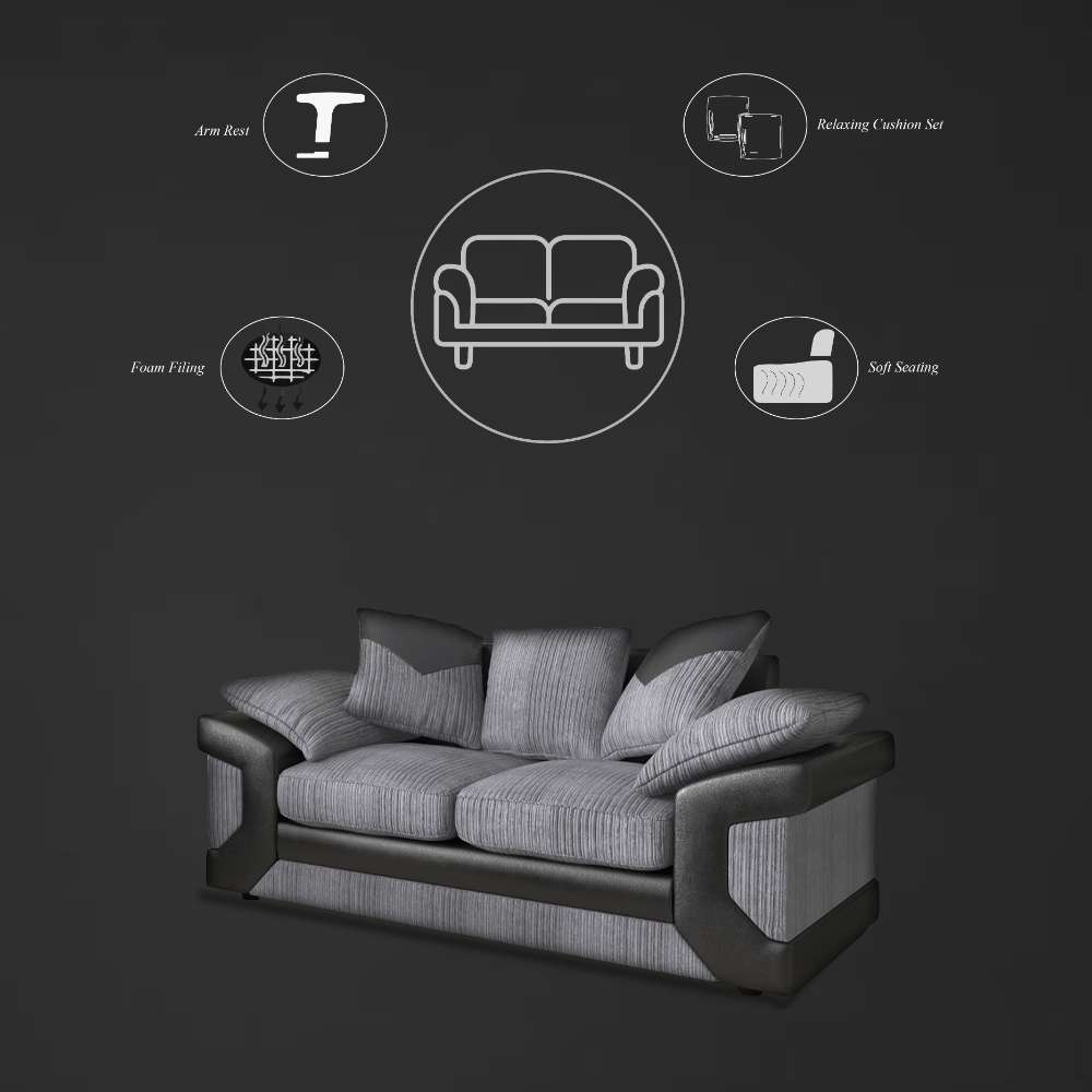 DINO BLACK/GREY SOFA SET