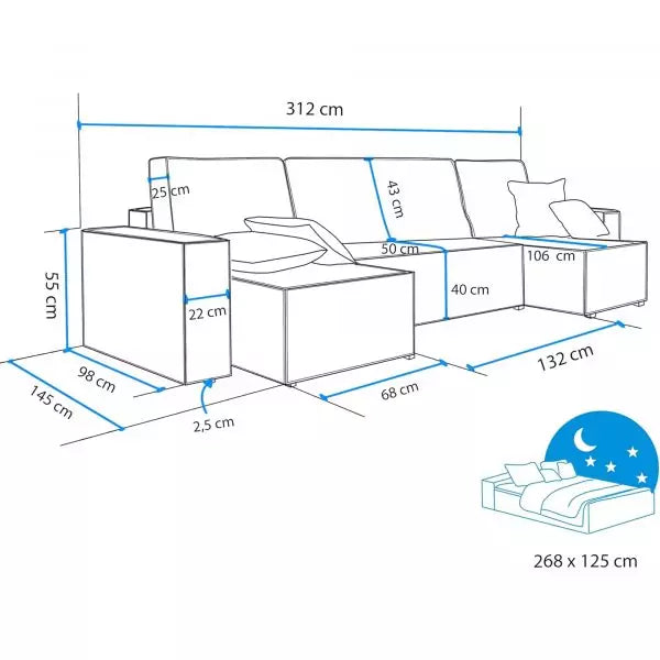 Fabric Grey 3 Seater Sofa Bed