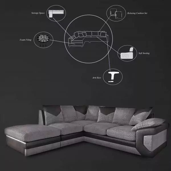 Dino Corner Sofa Black/Grey