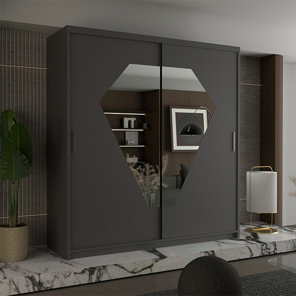 DIAMOND GREY WARDROBE 150cm/203cm