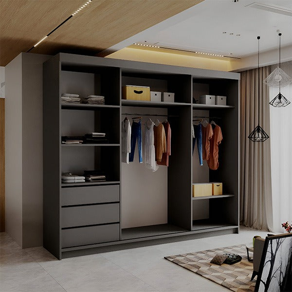LATVIA GREY 250CM SLIDING DOORS WARDROBE