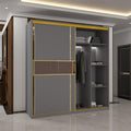 Roma MDF Sliding Door Wardrob ewith Universal Glass Doors, Dual LED Lights & Golden Trim, 203cm Wide