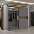 Roma MDF Sliding Door Wardrob ewith Universal Glass Doors, Dual LED Lights & Golden Trim, 203cm Wide