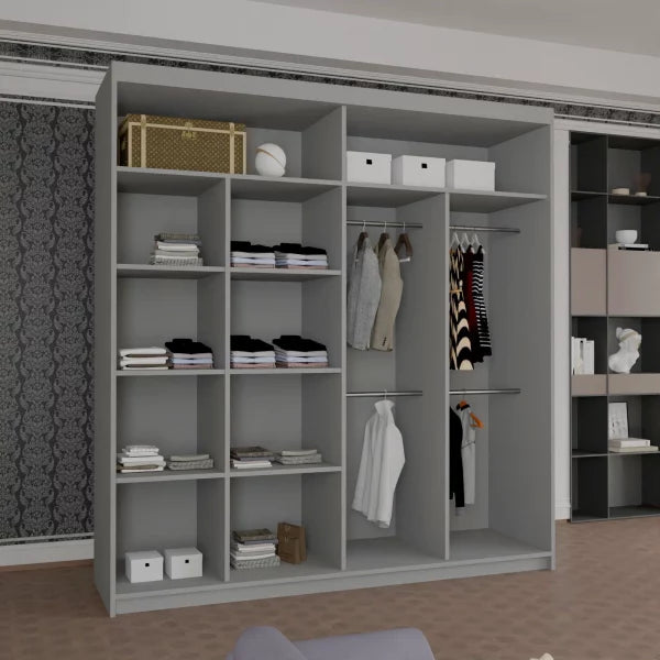 HOUSTON GREY SLIDING WARDROBE 100cm/120cm/150cm/180cm/203cm
