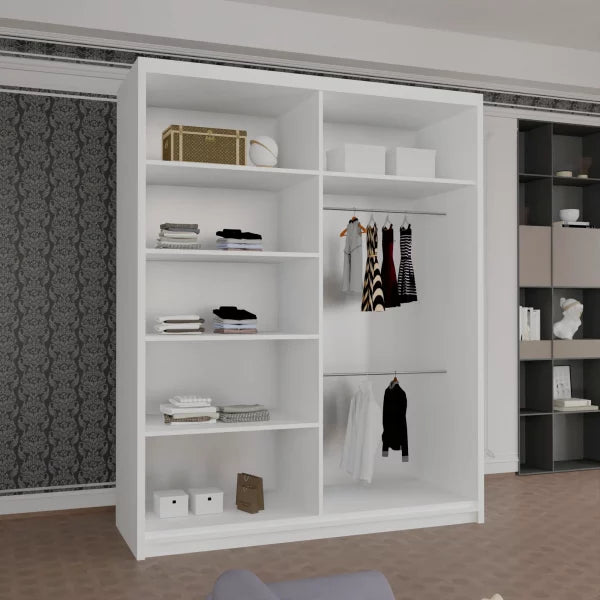 HOUSTON WHITE SLIDING WARDROBE 100cm/120cm/150cm/180cm/203cm