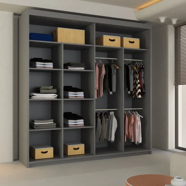 LISBON SLIDING DOOR WARDROBE GREY 120cm/150cm/180cm/203cm
