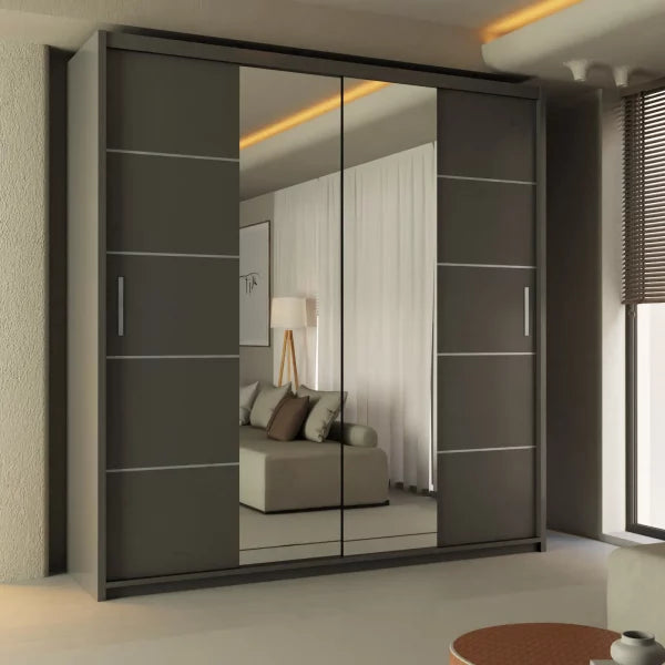 LISBON SLIDING DOOR WARDROBE GREY 120cm/150cm/180cm/203cm