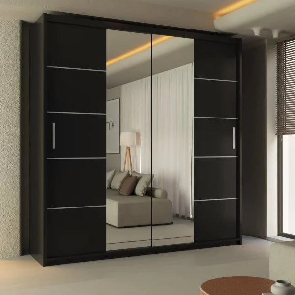 LISBON SLIDING DOOR WARDROBE BLACK 120cm/150cm/180cm/203cm