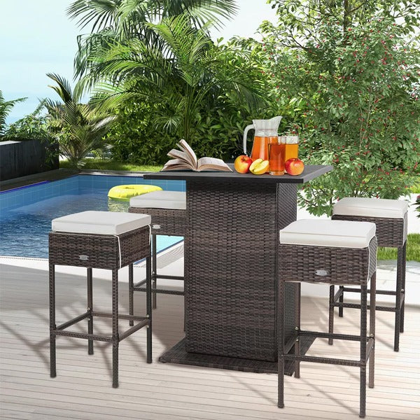 4-Seater Outdoor Rattan Wicker Bar Set Table