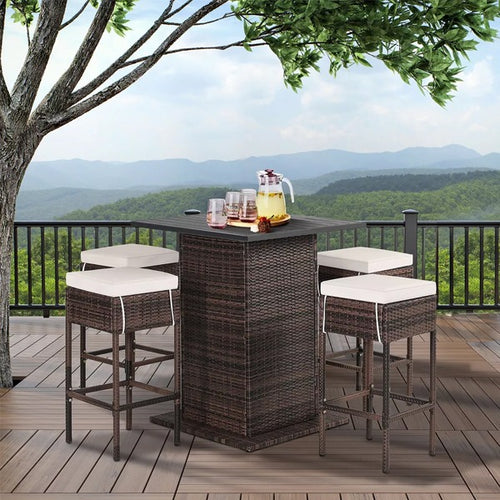 4-Seater Outdoor Rattan Wicker Bar Set Table