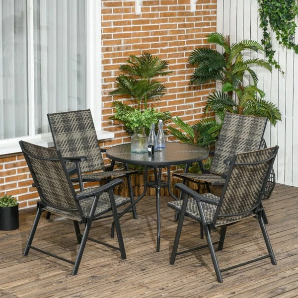 4-Seater Rattan Dining Set Garden Dining Set with Folding Armchairs