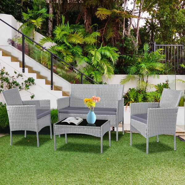 4-Seater Rattan Garden Furniture Set Grey