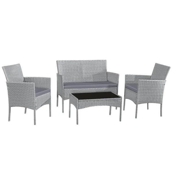 4-Seater Rattan Garden Furniture Set Grey