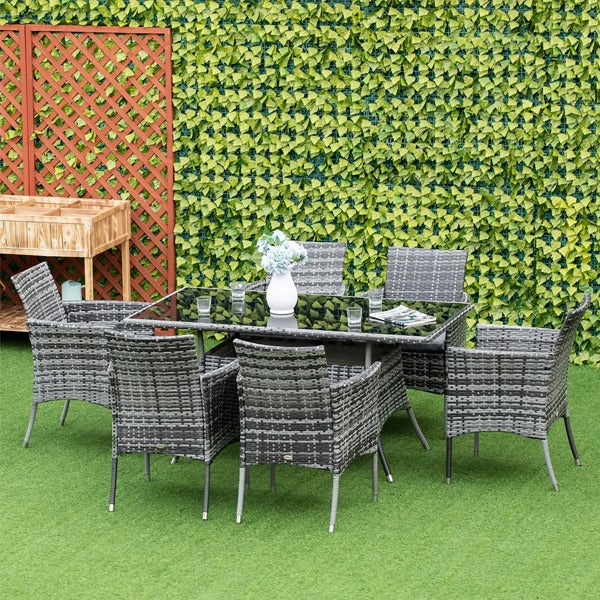 6 Seater Rattan Indoor or Outdoor Conservatory Dining Set Grey