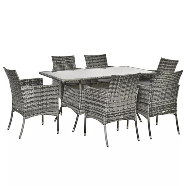 6 Seater Rattan Indoor or Outdoor Conservatory Dining Set Grey