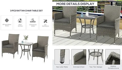 Outsunny 3-Piece Garden Rattan Bistro Set